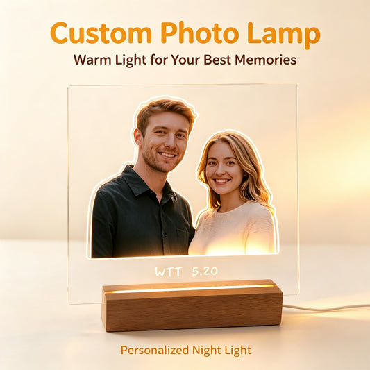 Personalized Couple Photo Acrylic Night Light | Custom LED Lamp with Wooden Base | Anniversary Birthday Gift for Girlfriend Bestie | Bedroom Decor Keepsake