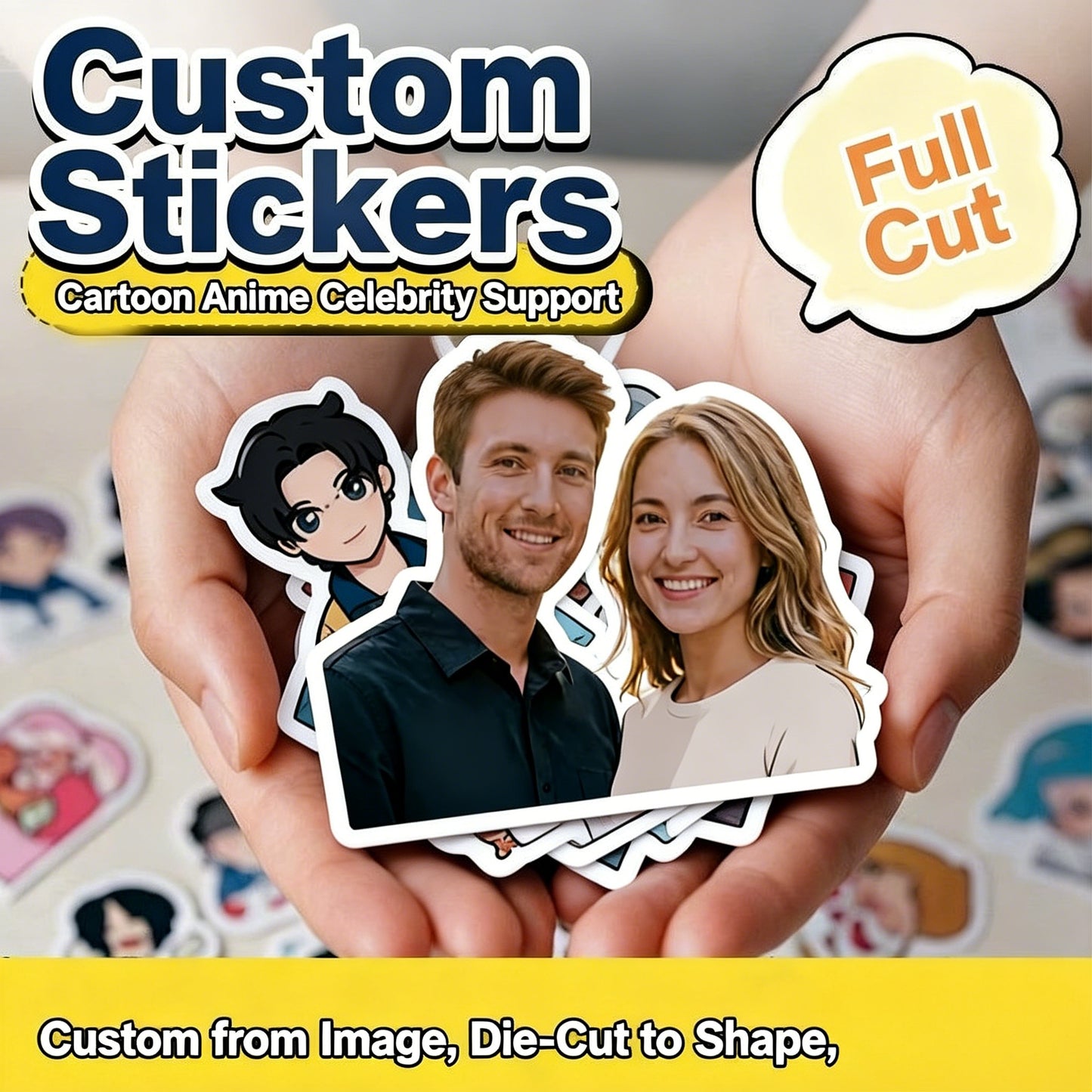 Custom Printed Stickers, Custom Anime Meme Square Photo Stickers, Self-Adhesive Custom Picture Photobooth Stickers Upload Your Own Image
