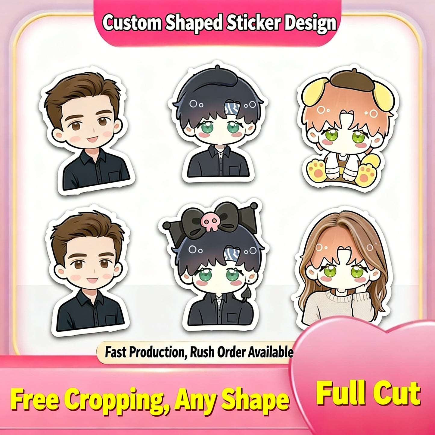 Custom Printed Stickers, Custom Anime Meme Square Photo Stickers, Self-Adhesive Custom Picture Photobooth Stickers Upload Your Own Image
