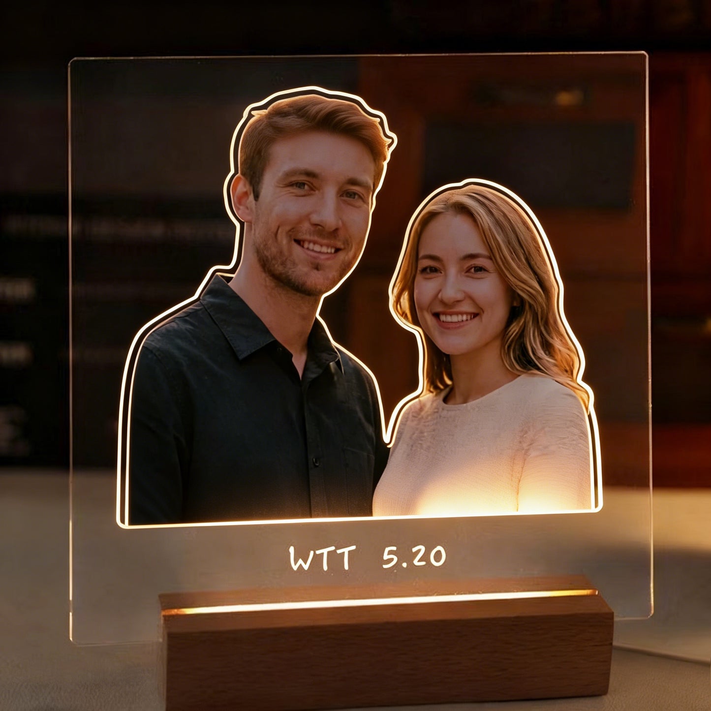 Personalized Couple Photo Acrylic Night Light | Custom LED Lamp with Wooden Base | Anniversary Birthday Gift for Girlfriend Bestie | Bedroom Decor Keepsake