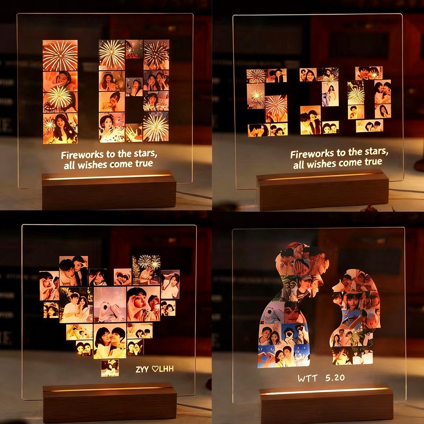 Personalized Couple Photo Acrylic Night Light | Custom LED Lamp with Wooden Base | Anniversary Birthday Gift for Girlfriend Bestie | Bedroom Decor Keepsake