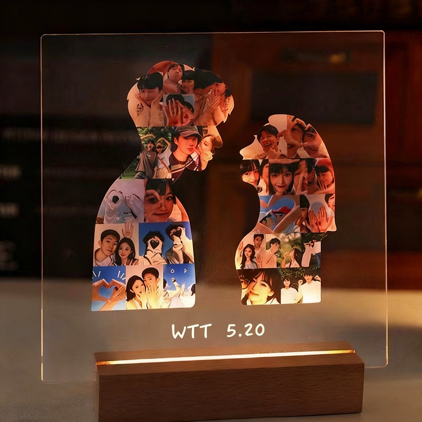 Personalized Couple Photo Acrylic Night Light | Custom LED Lamp with Wooden Base | Anniversary Birthday Gift for Girlfriend Bestie | Bedroom Decor Keepsake