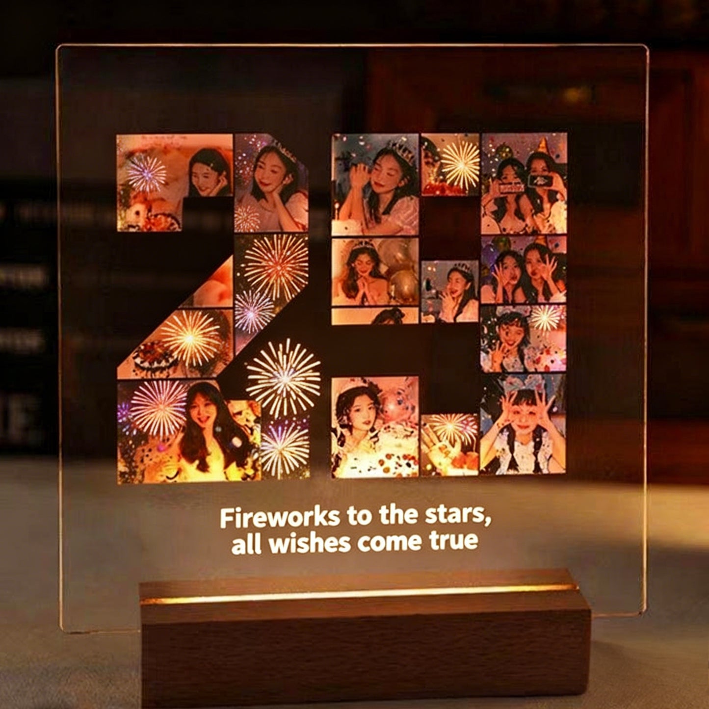 Personalized Couple Photo Acrylic Night Light | Custom LED Lamp with Wooden Base | Anniversary Birthday Gift for Girlfriend Bestie | Bedroom Decor Keepsake