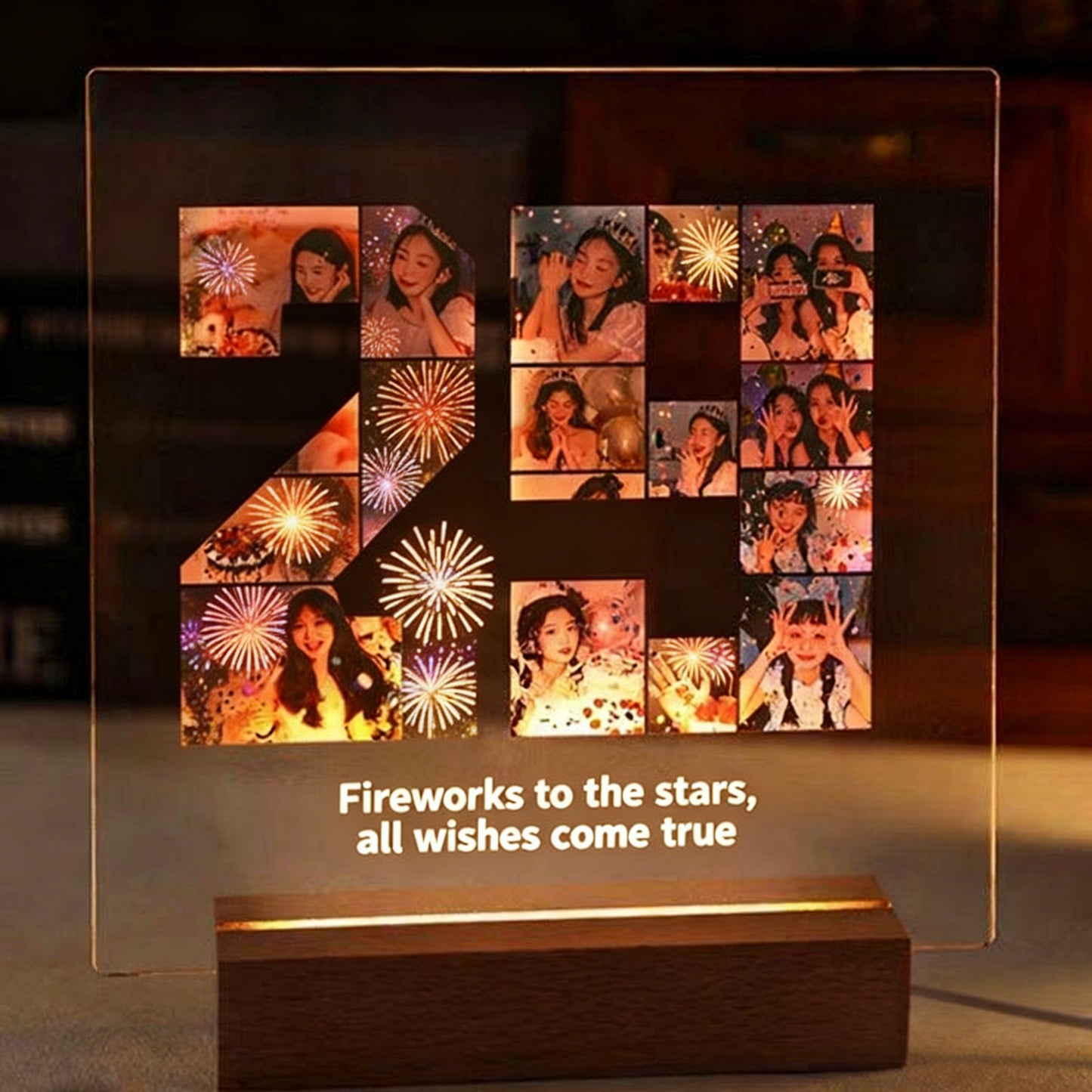 Personalized Couple Photo Acrylic Night Light | Custom LED Lamp with Wooden Base | Anniversary Birthday Gift for Girlfriend Bestie | Bedroom Decor Keepsake