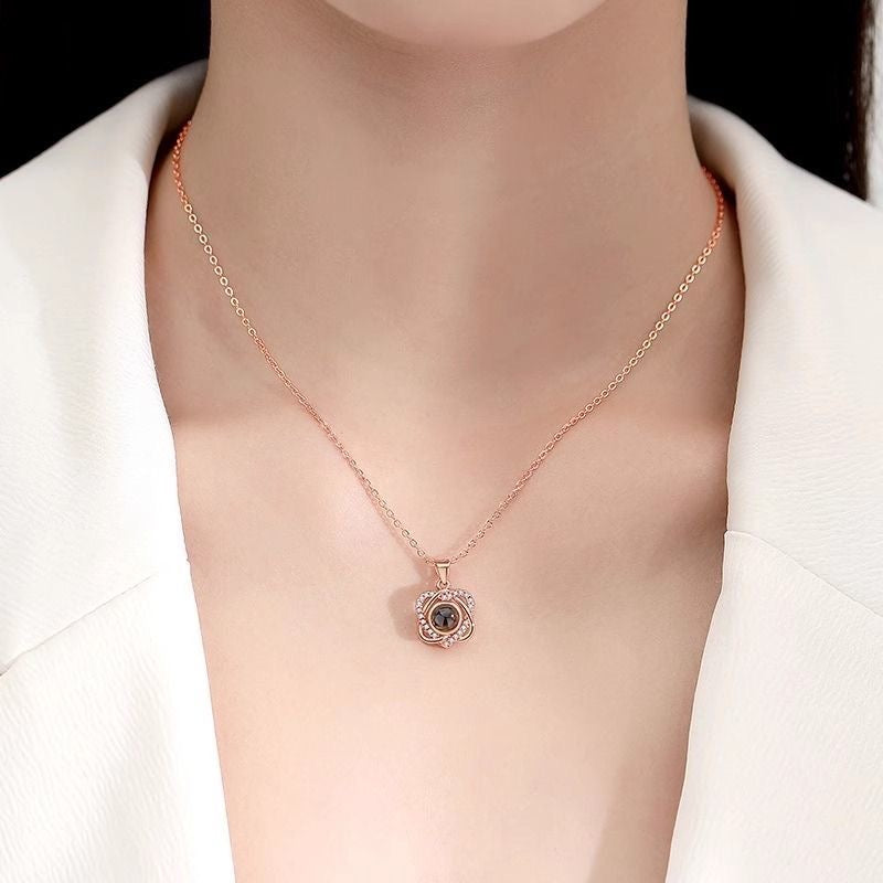 Personalized 100 Languages I Love You Photo Projection Clover Necklace S925 Silver Custom Image Memory Jewelry Gift