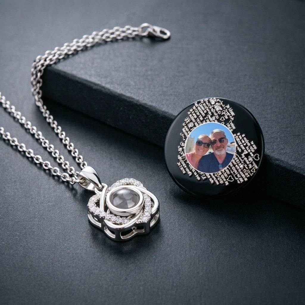 Personalized 100 Languages I Love You Photo Projection Clover Necklace S925 Silver Custom Image Memory Jewelry Gift