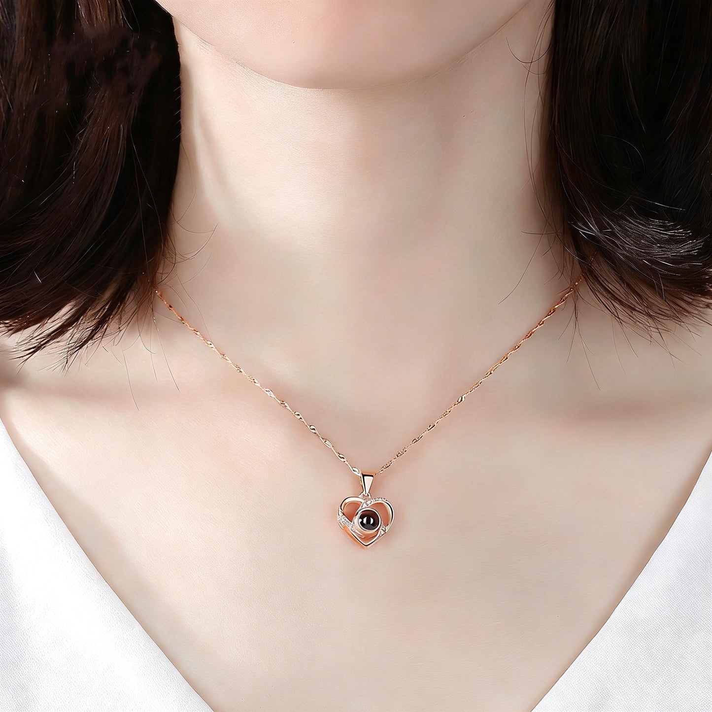 Personalized 100 Languages I Love You Photo Projection Clover Necklace S925 Silver Custom Image Memory Jewelry Gift